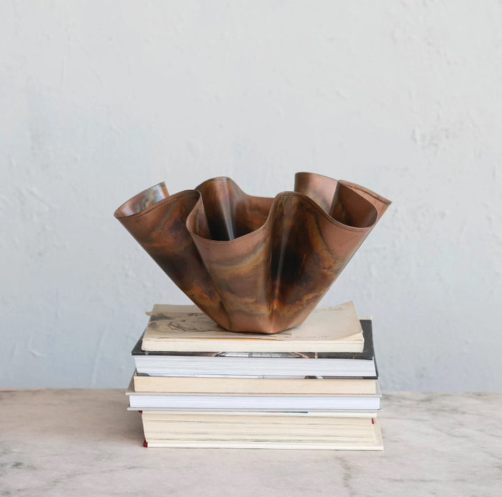 Oxidized Copper Finish Decorative Metal Ruffled Bowl