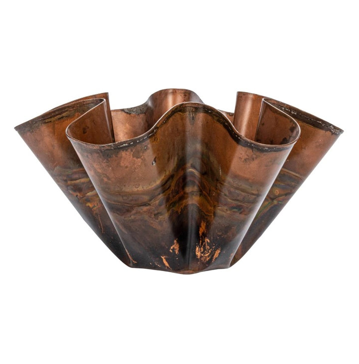 Oxidized Copper Finish Decorative Metal Ruffled Bowl