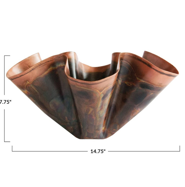 Oxidized Copper Finish Decorative Metal Ruffled Bowl