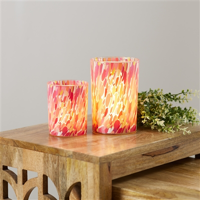 Pink Confetti Glass Candle Holder