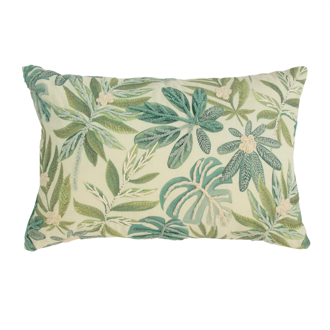 18” Green Foliage Cotton Throw Pillow