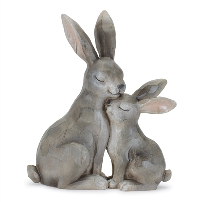 Resin Grey Rabbit and Bunny Figurine