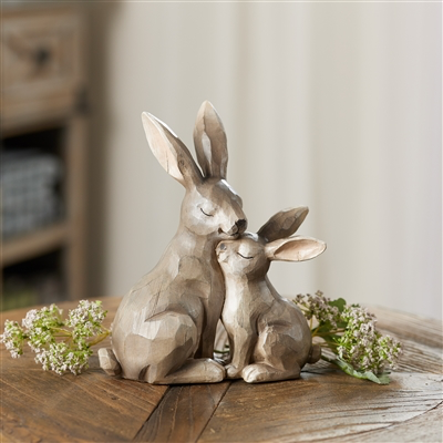 Resin Grey Rabbit and Bunny Figurine