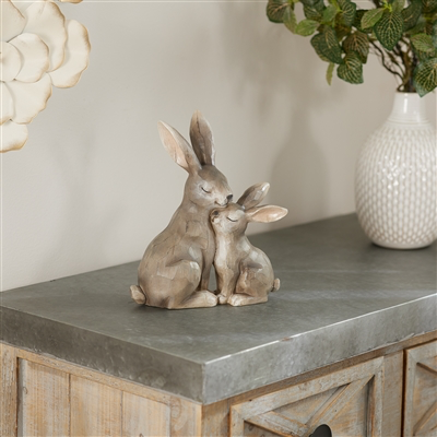 Resin Grey Rabbit and Bunny Figurine