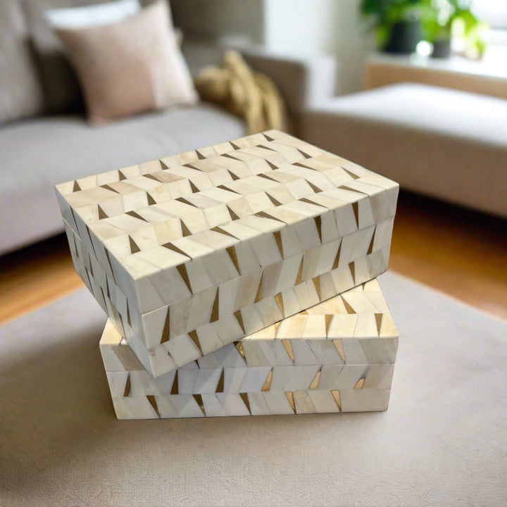 Bone and Brass Herringbone Patterned Box