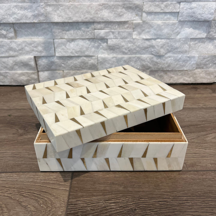 Bone and Brass Herringbone Patterned Box