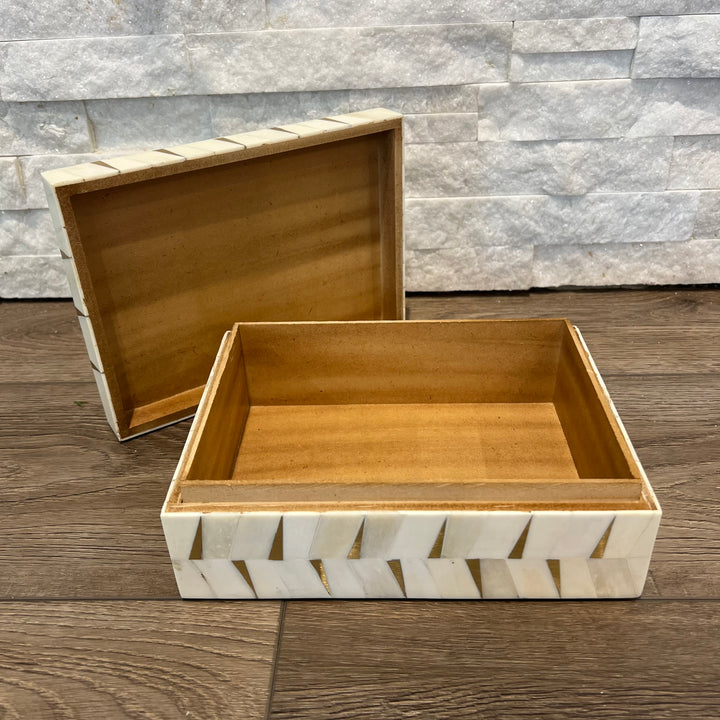 Bone and Brass Herringbone Patterned Box