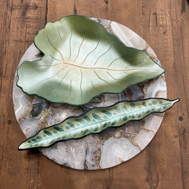 Moonlit Reflections Handmade Leather Leaf Design Trays