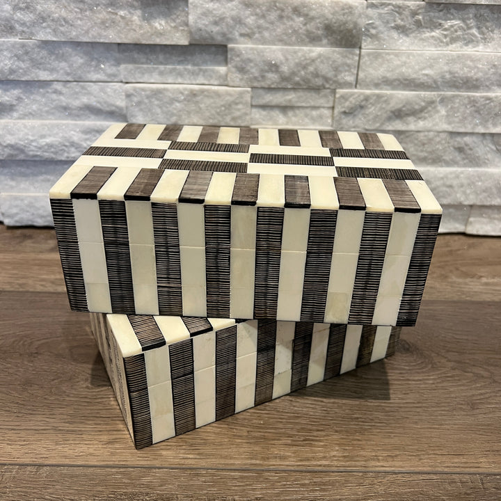 Geometric Striped Bone & Horn Decorative Box