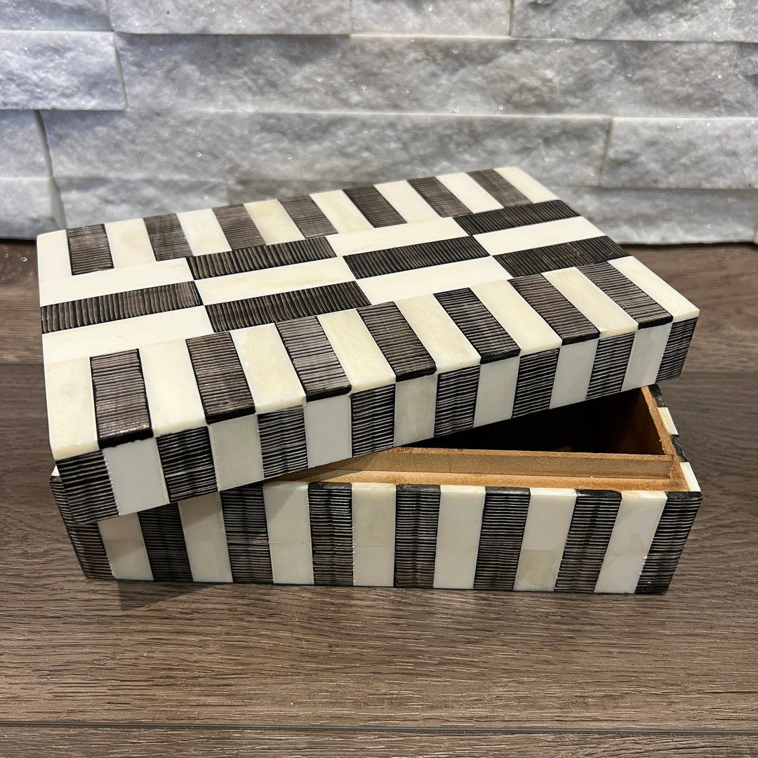 Geometric Striped Bone & Horn Decorative Box