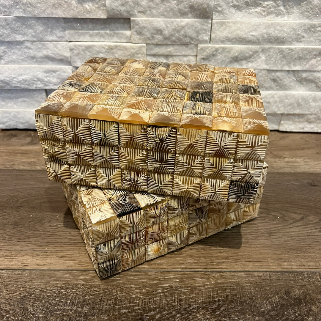 Geometric Pyramid Textured Horn Decorative Box