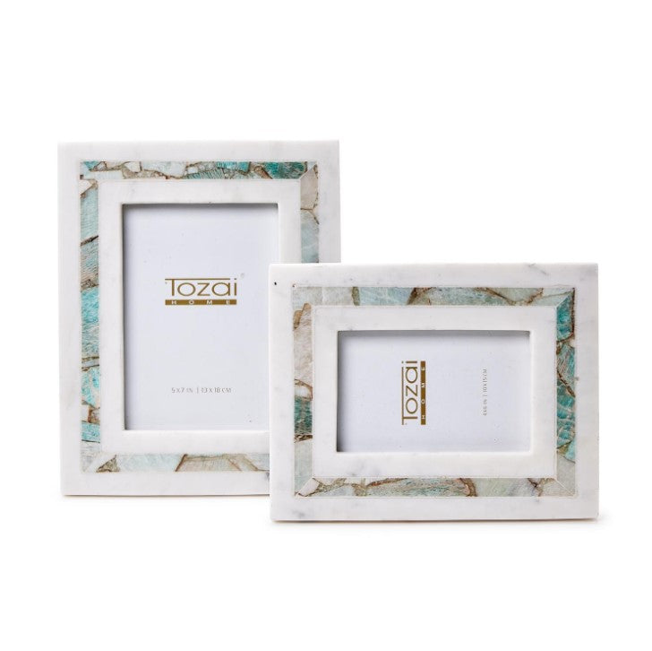 Amazonite Inlay White Marble Photo Frame