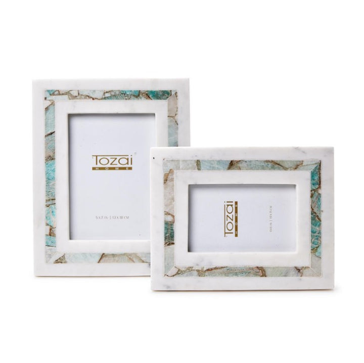 Amazonite Inlay White Marble Photo Frame