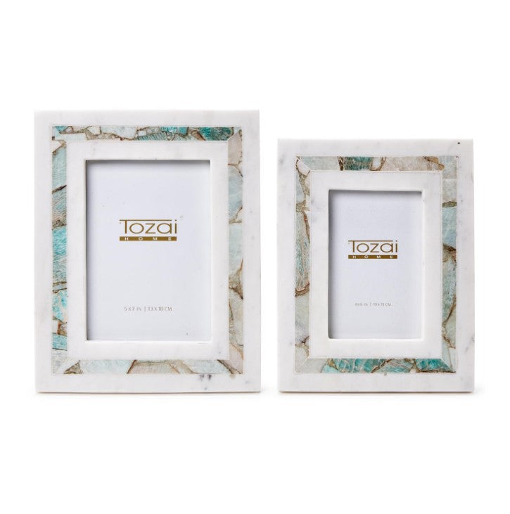 Amazonite Inlay White Marble Photo Frame