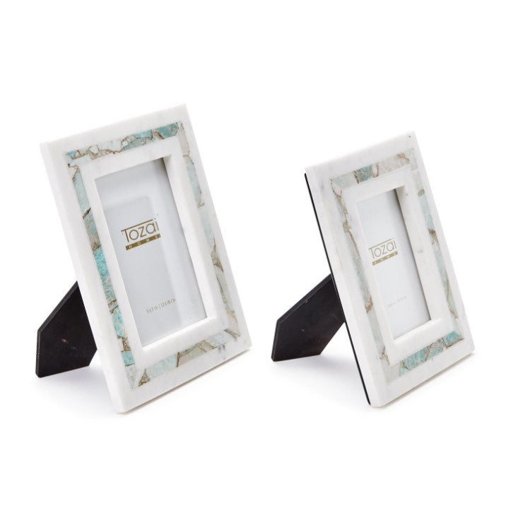 Amazonite Inlay White Marble Photo Frame