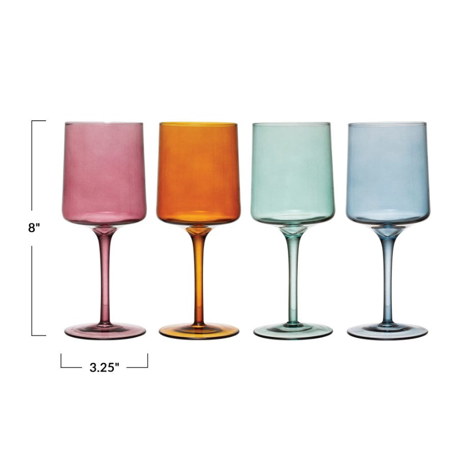 Multi Colored Stemmed Wine Glass Set/4