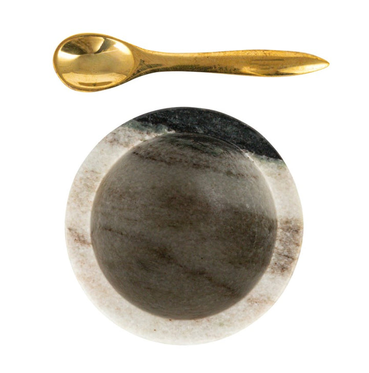 Marble Salt Cellar w/ Brass Spoon