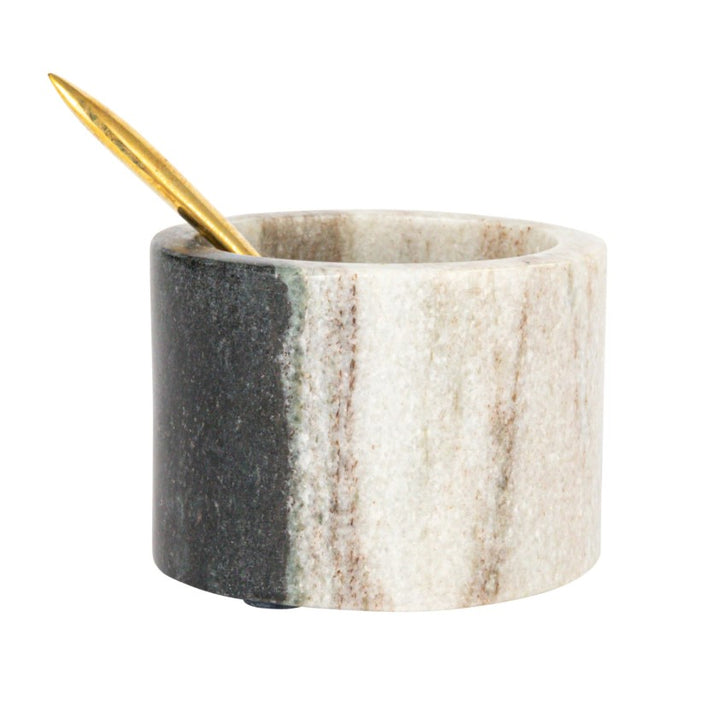 Marble Salt Cellar w/ Brass Spoon