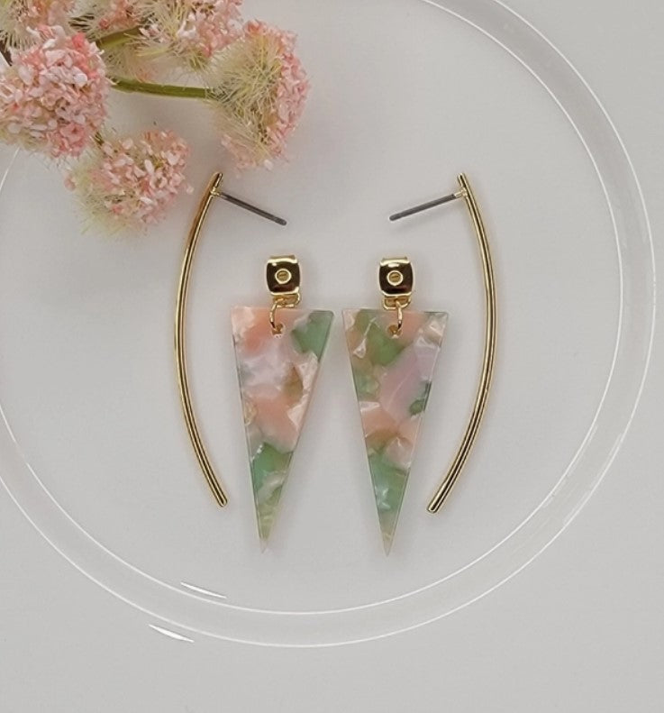 Pink & Green Backdrop Dangle Earrings