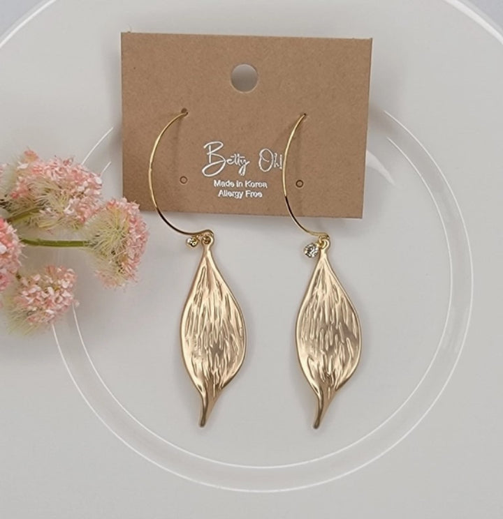 Leaf Drop Hoop Earrings