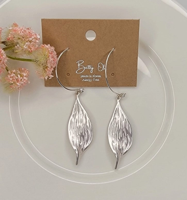 Leaf Drop Hoop Earrings