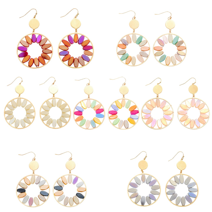 Gold Circular Drop Earrings Featuring Beaded Accents