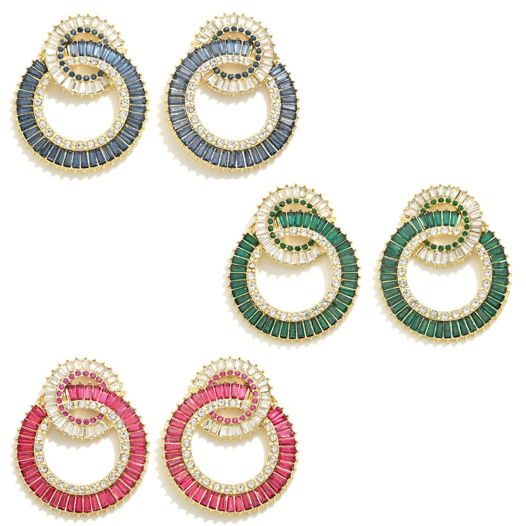 Glass Crystal Studded Two Tone Rotating Circular Drop Earring