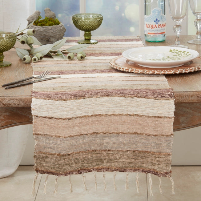 Rustic Chic Stripe Fringed Table Runner