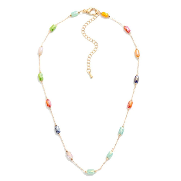 Multi Colored Bead and Gold Tone Chain Link Necklace