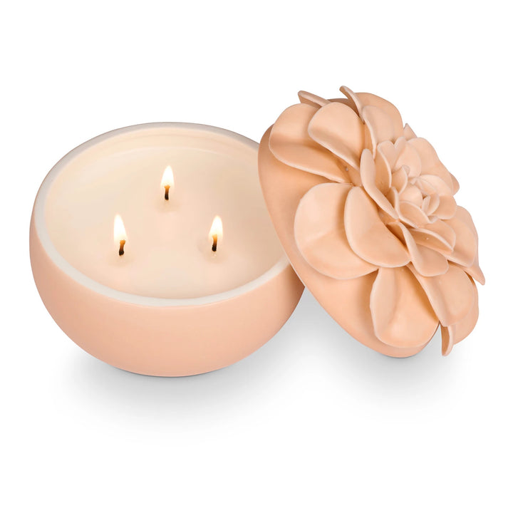 Blood Orange Dahlia Ceramic Flower Candle