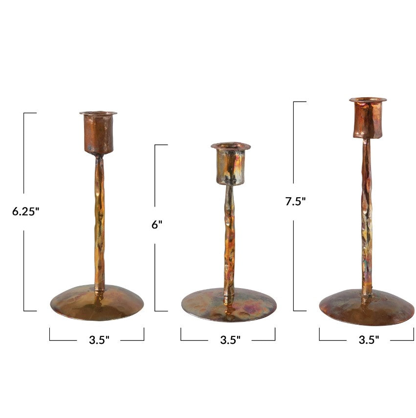 Burnt Copper Metal Taper Candle Holders