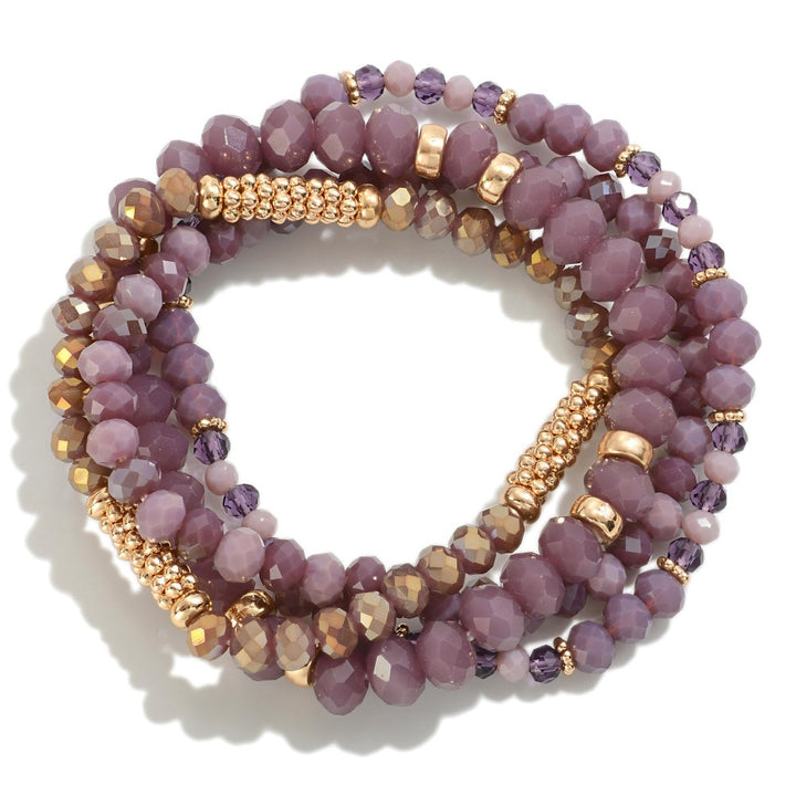 Faceted Beaded Stretch Bracelet Sets With Mesh Bead Accents