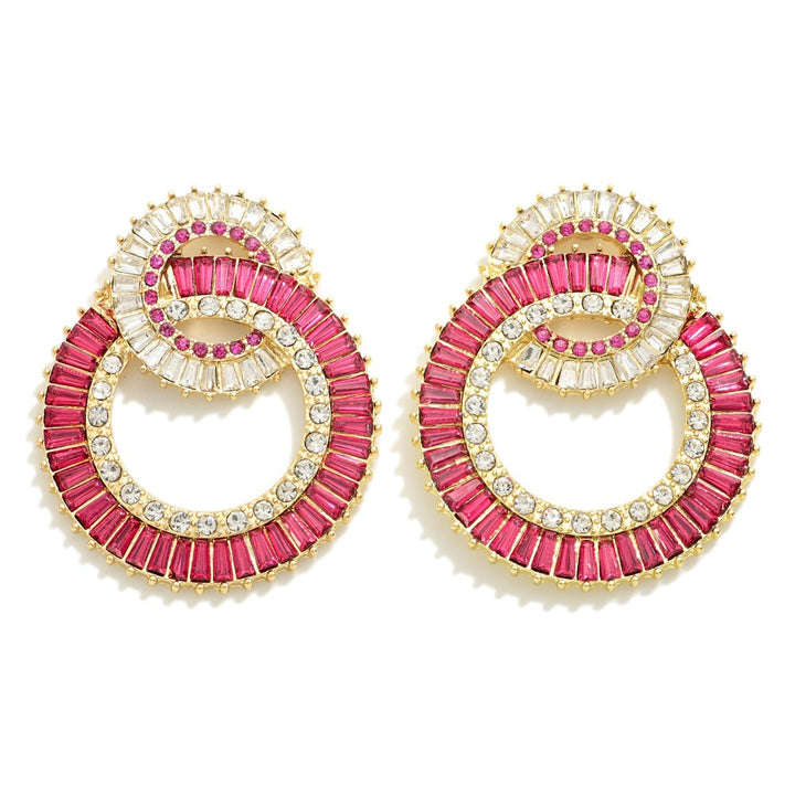 Glass Crystal Studded Two Tone Rotating Circular Drop Earring