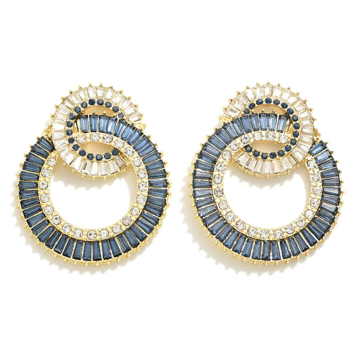 Glass Crystal Studded Two Tone Rotating Circular Drop Earring