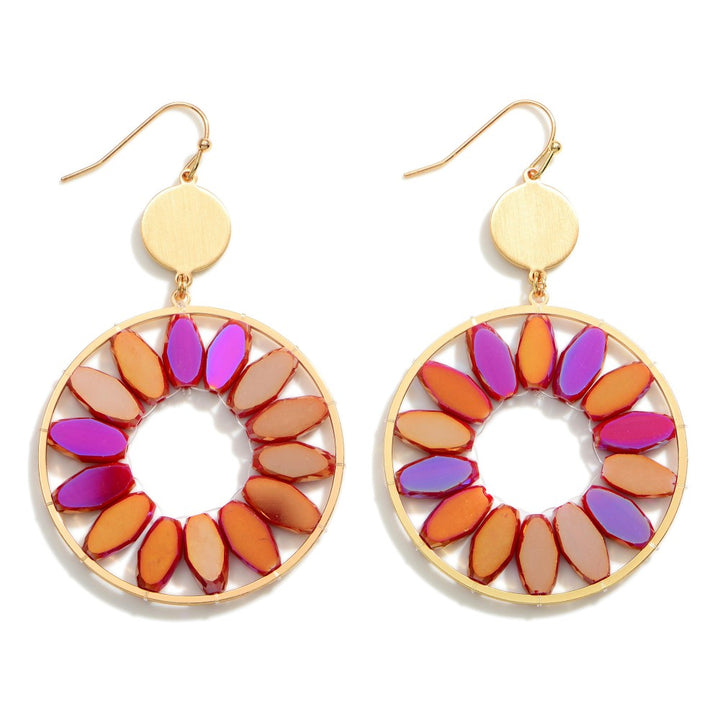 Gold Circular Drop Earrings Featuring Beaded Accents