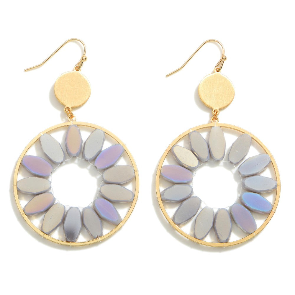 Gold Circular Drop Earrings Featuring Beaded Accents