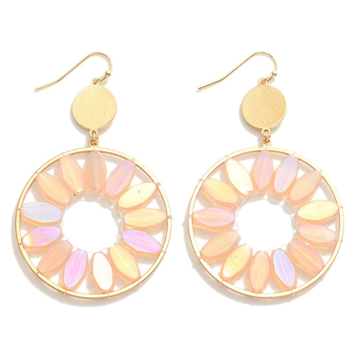 Gold Circular Drop Earrings Featuring Beaded Accents