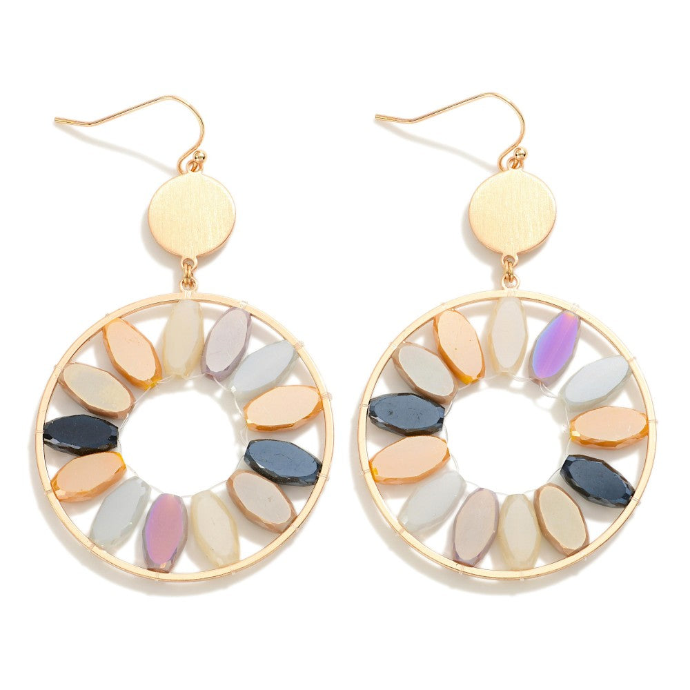 Gold Circular Drop Earrings Featuring Beaded Accents