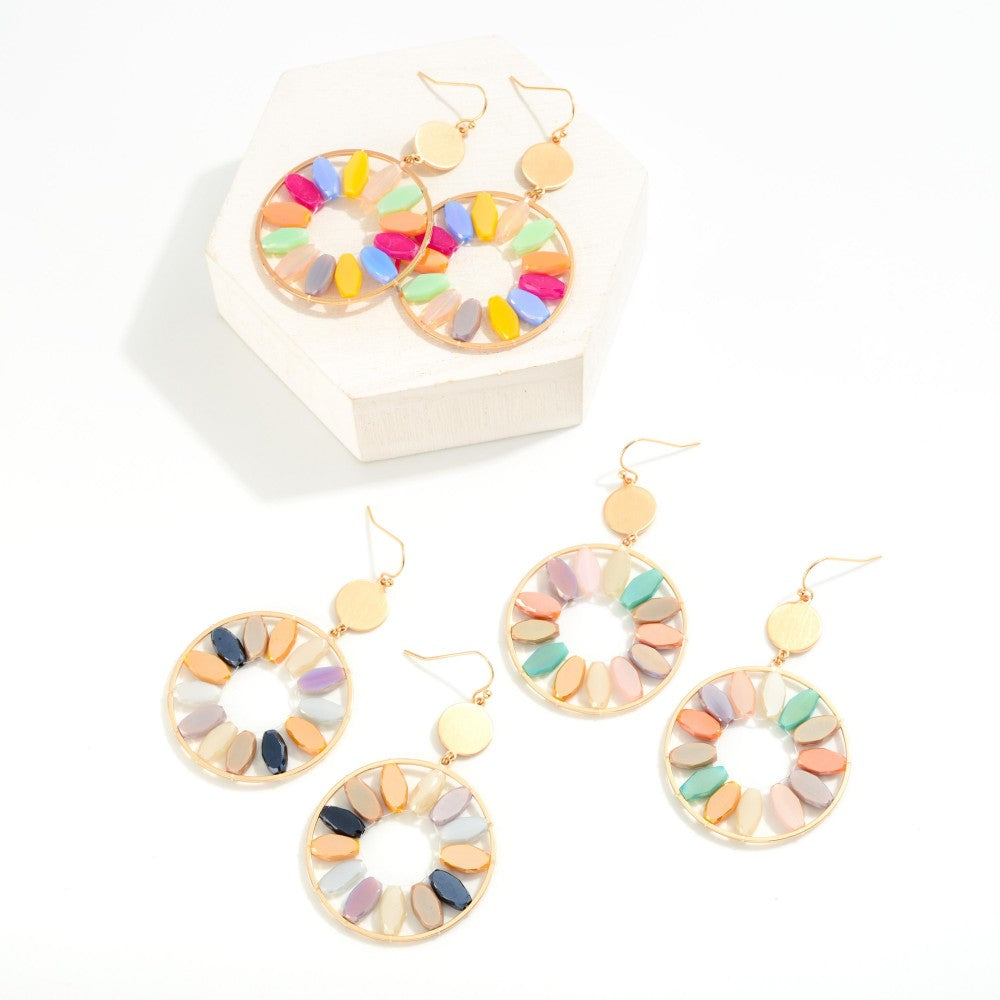 Gold Circular Drop Earrings Featuring Beaded Accents