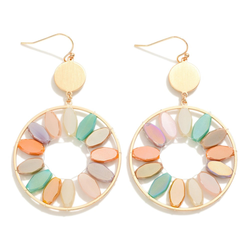 Gold Circular Drop Earrings Featuring Beaded Accents