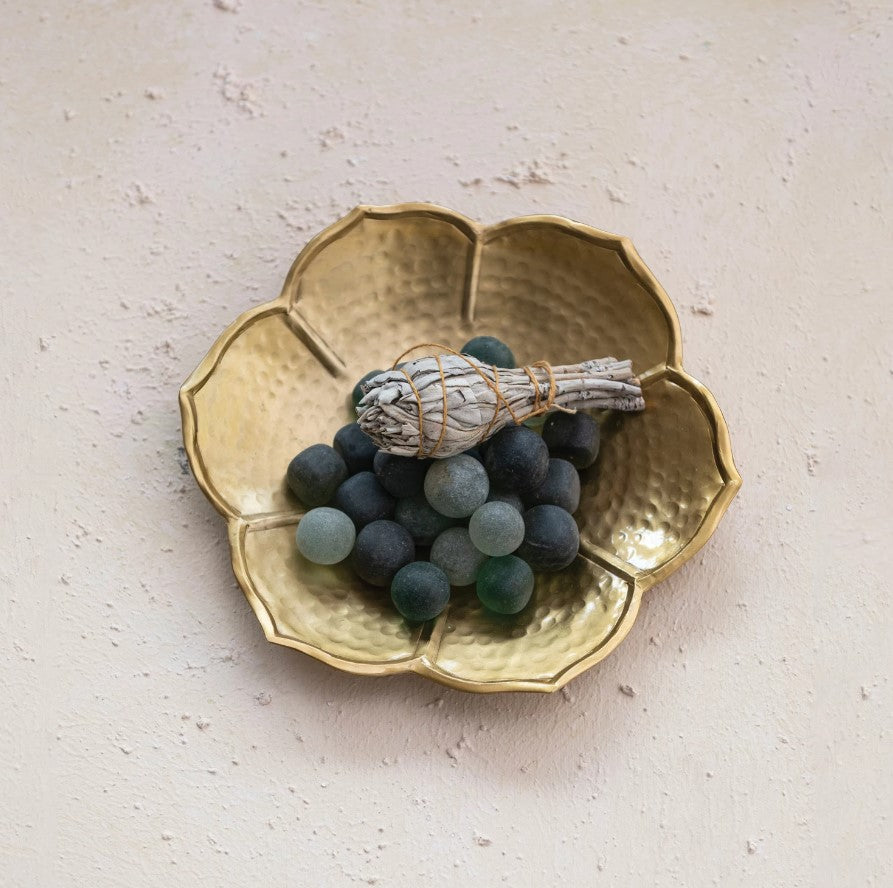 Hammered Brass Metal Flower Shaped Bowl