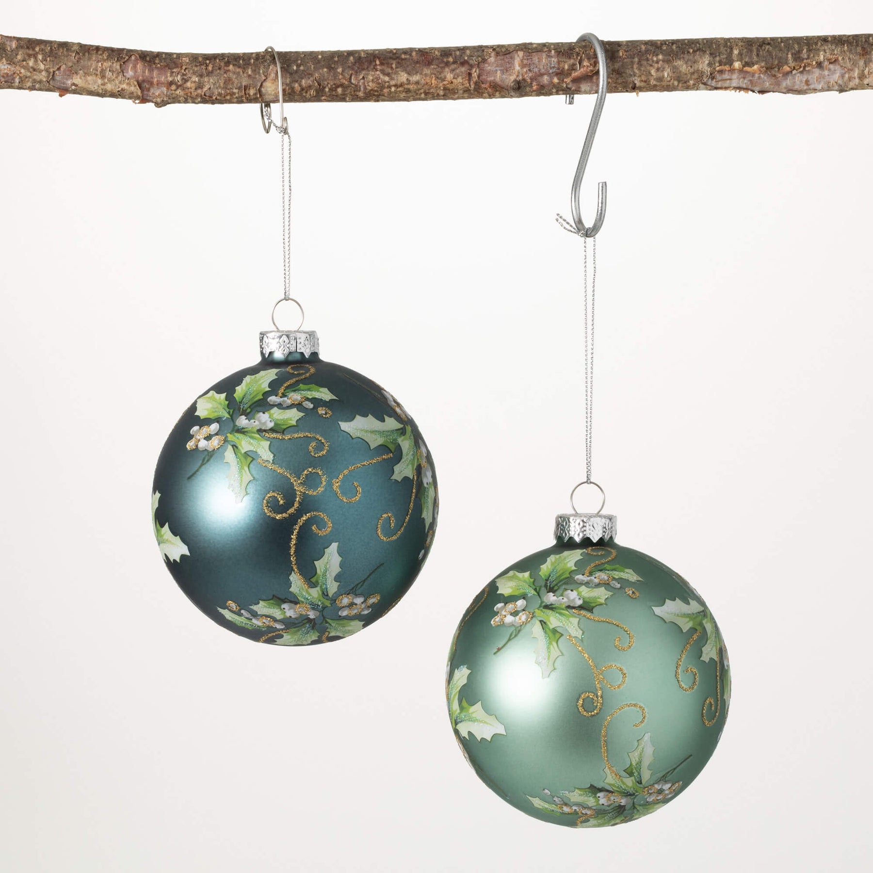 Holly Leaf Hand Blown Glass 3 Ball Christmas Ornament - Case of 6