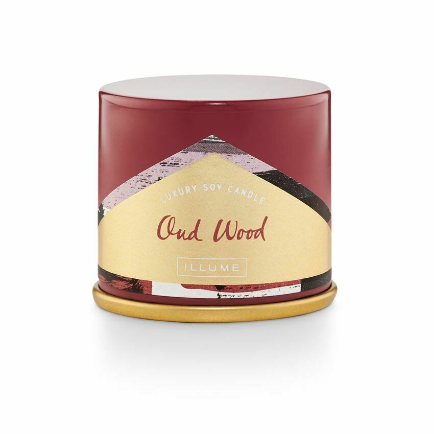 illume demi vanity tin candle oud wood