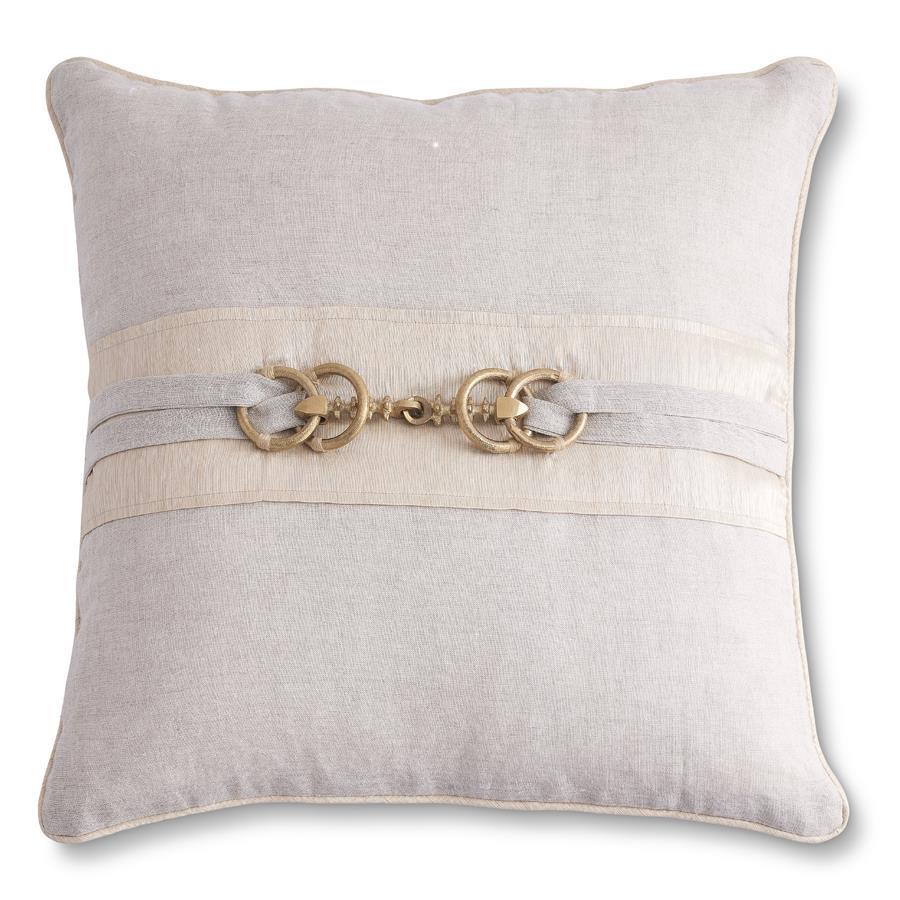 Cream Linen Pillow w/ Gold Horse Bit Buckle