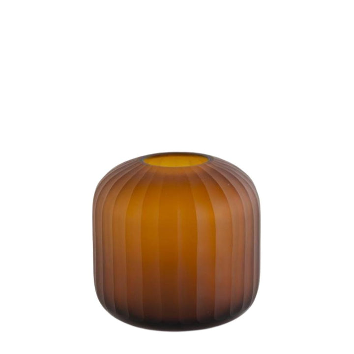 Small Handmade Ribbed Amber Glass Vase