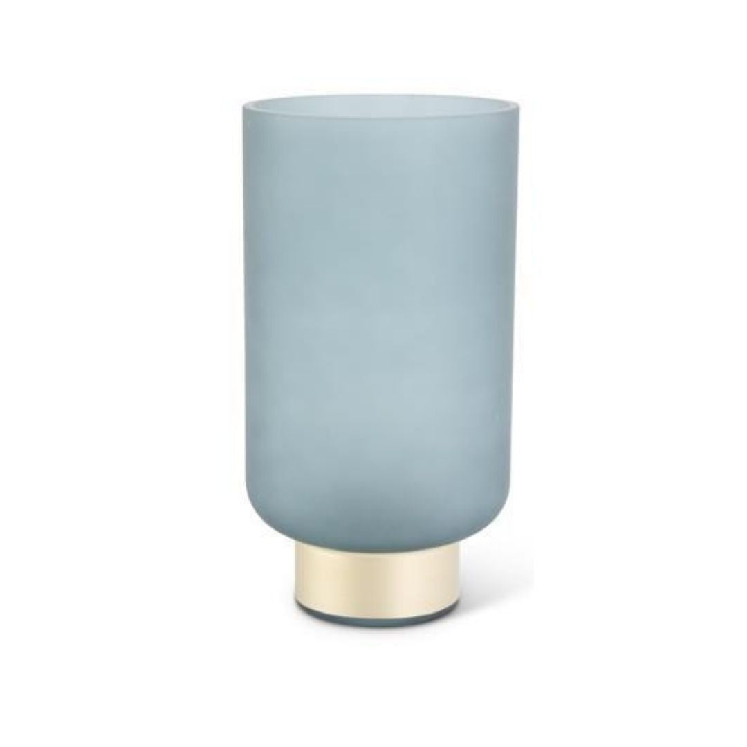 Round Frosted Blue Vase with Gold Base