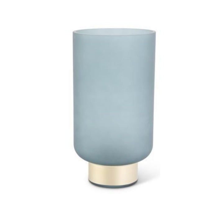 Round Frosted Blue Vase with Gold Base