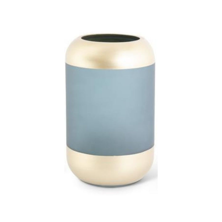 Round Frosted Blue Vase with Gold Base