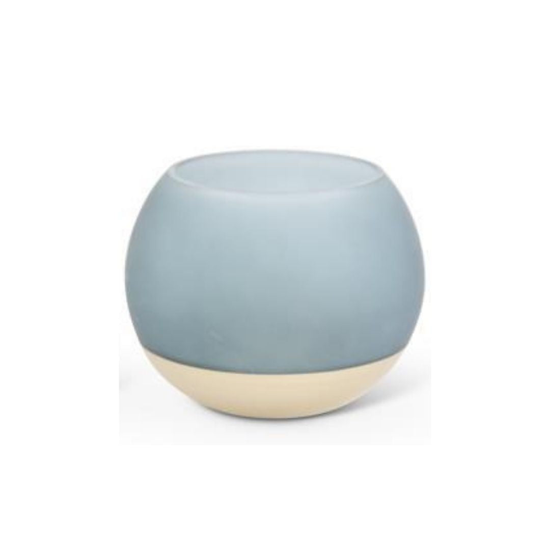 Round Frosted Blue Vase with Gold Base