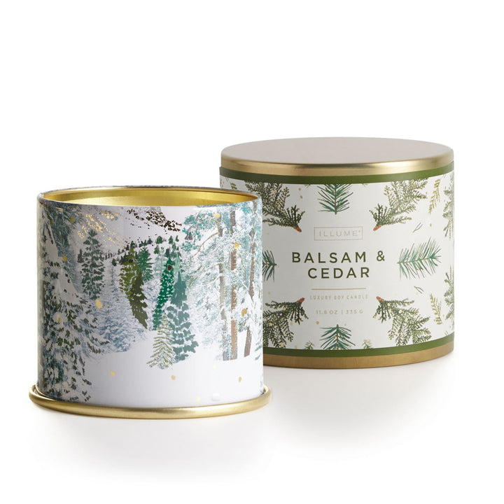 balsam and cedar illume vanity tin candle